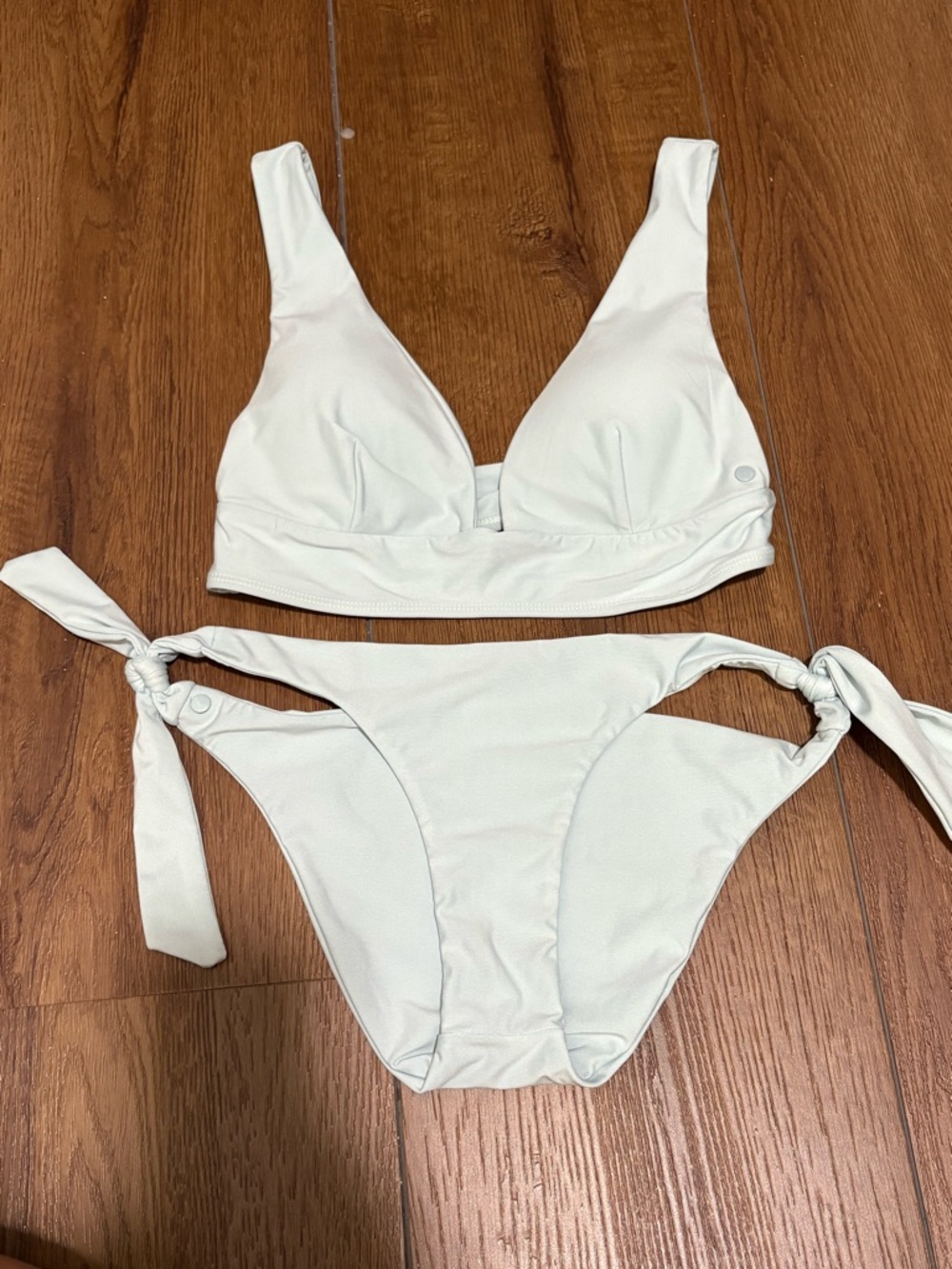 Volcom Light Blue Bikini Set Small Triangle Top Tie Side Bottoms Y2K Surf Swim